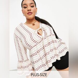 Boho Chic White and Red Women's Top